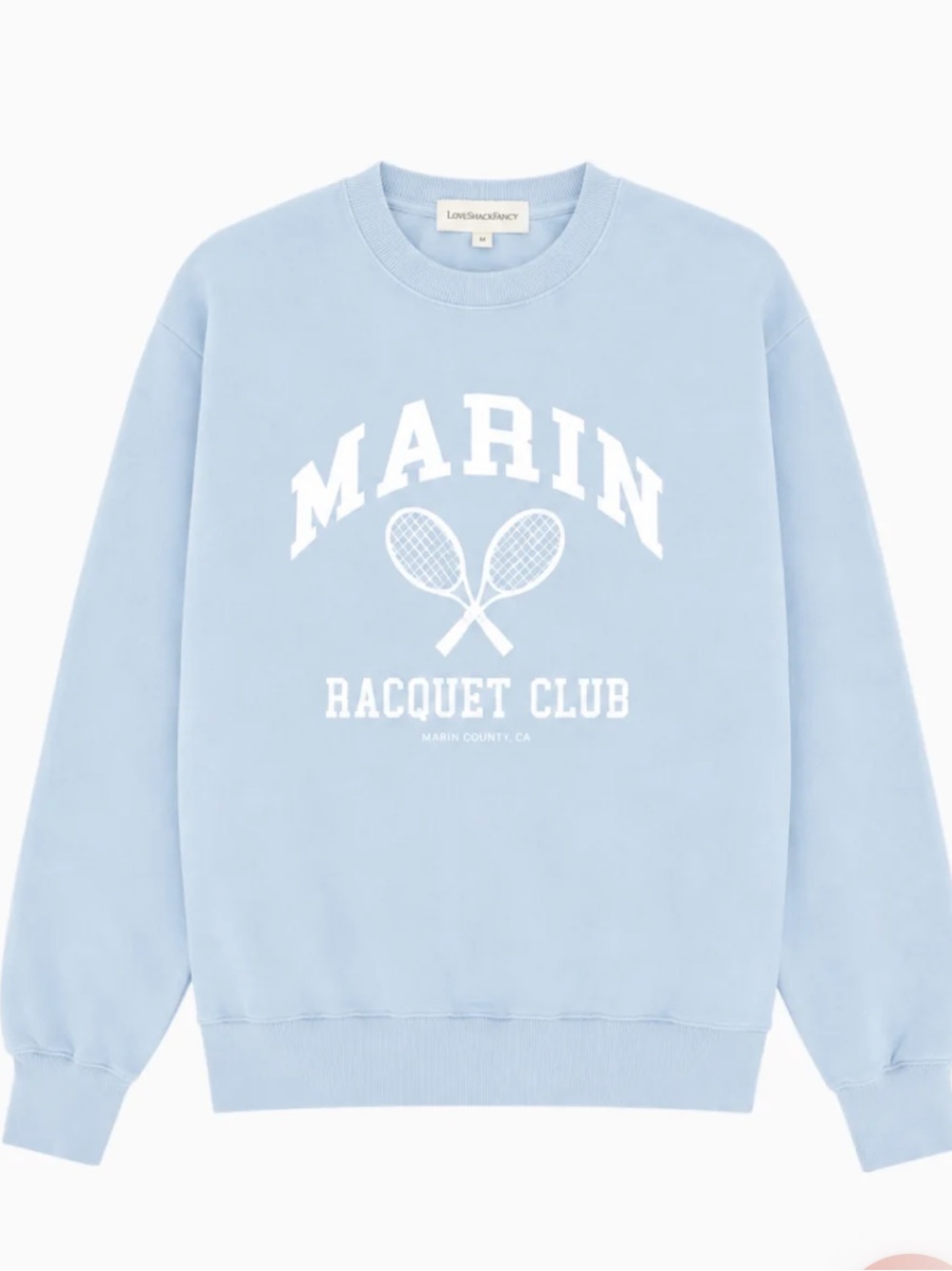 LoveShackFancy Marin Racquet Club Light Blue Crewneck Pullover Size Large NWT